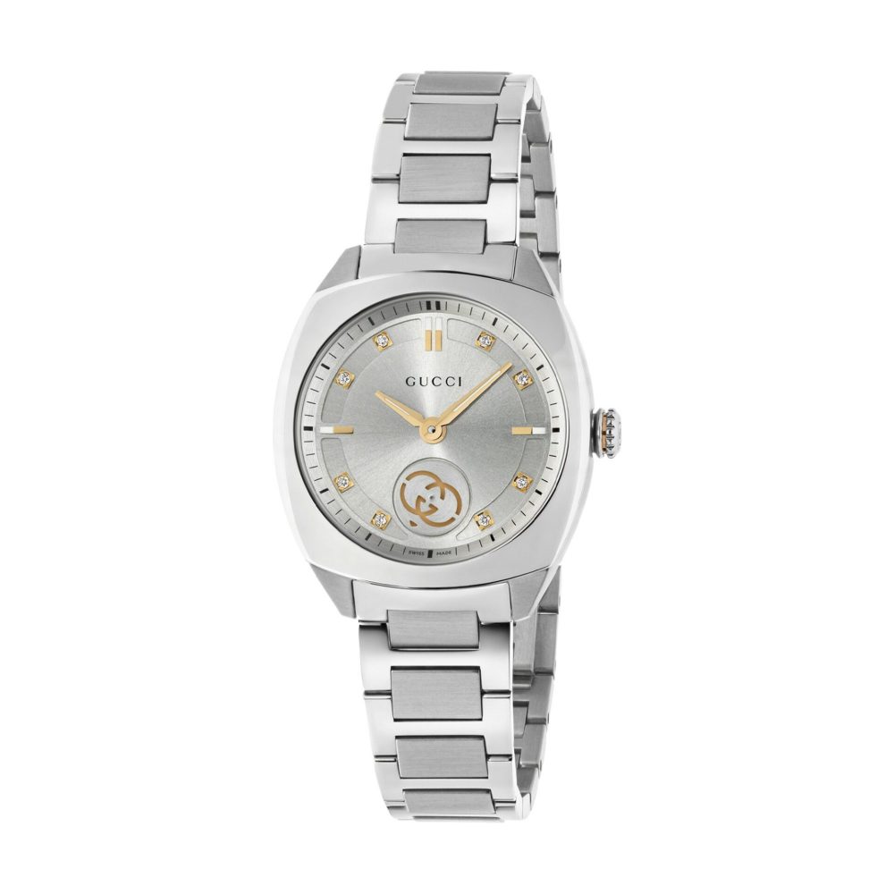 Gucci Stainless Steel Interlocking 29mm Diamond Quartz Watch YA142510