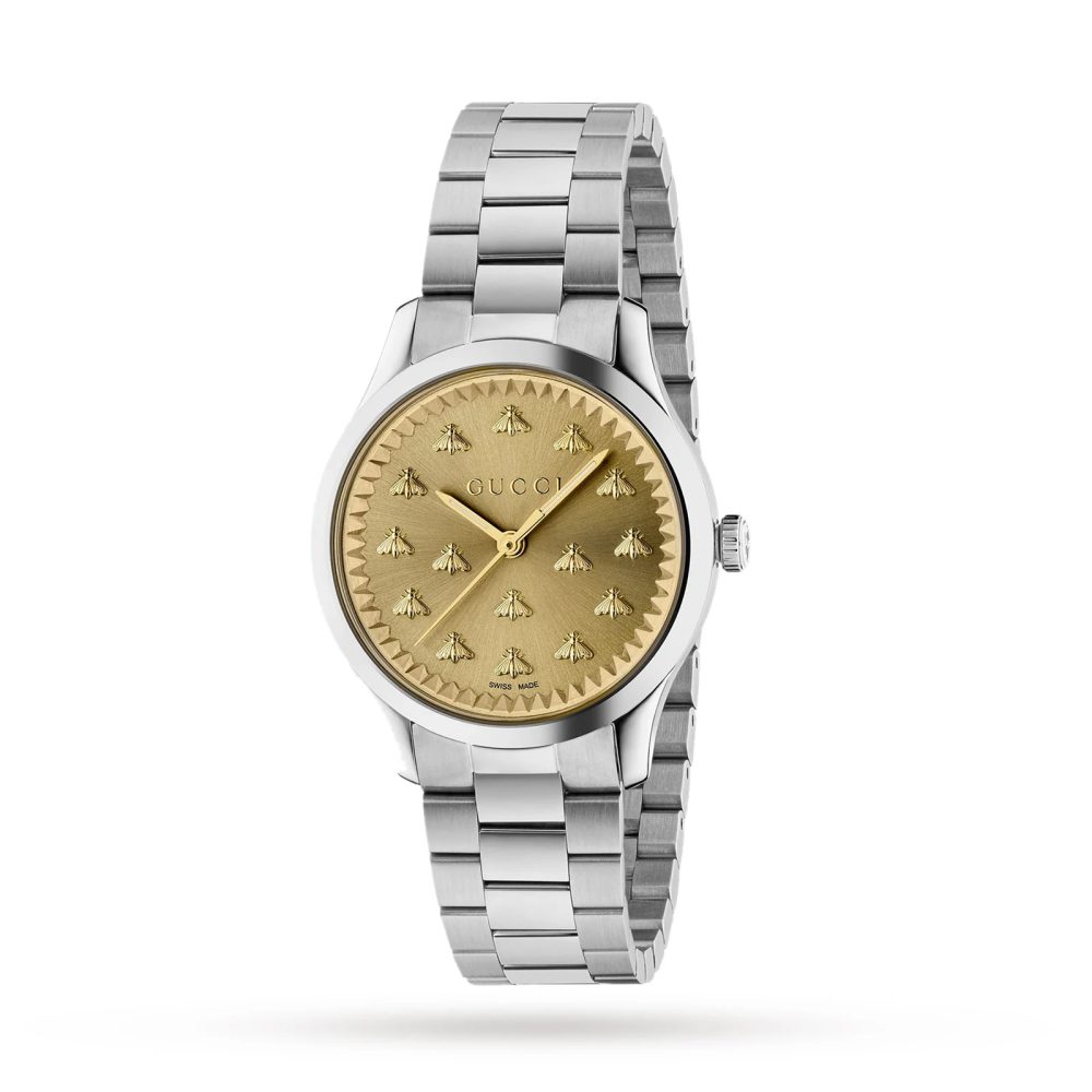GUCCI G-Timeless 32MM Quartz S-Steel Gold Dial Women’s Watch – YA1265035