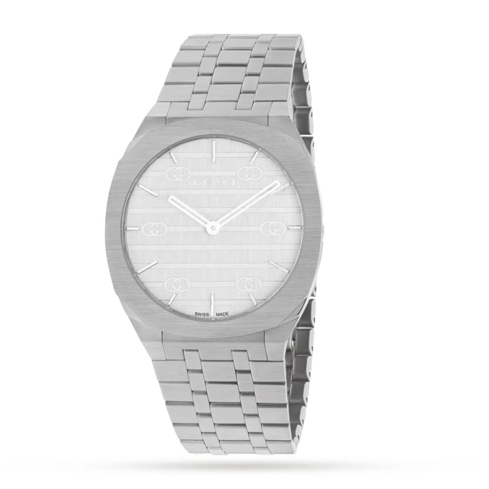 Gucci 25H 38mm Steel and Silver Thin Watch YA163407