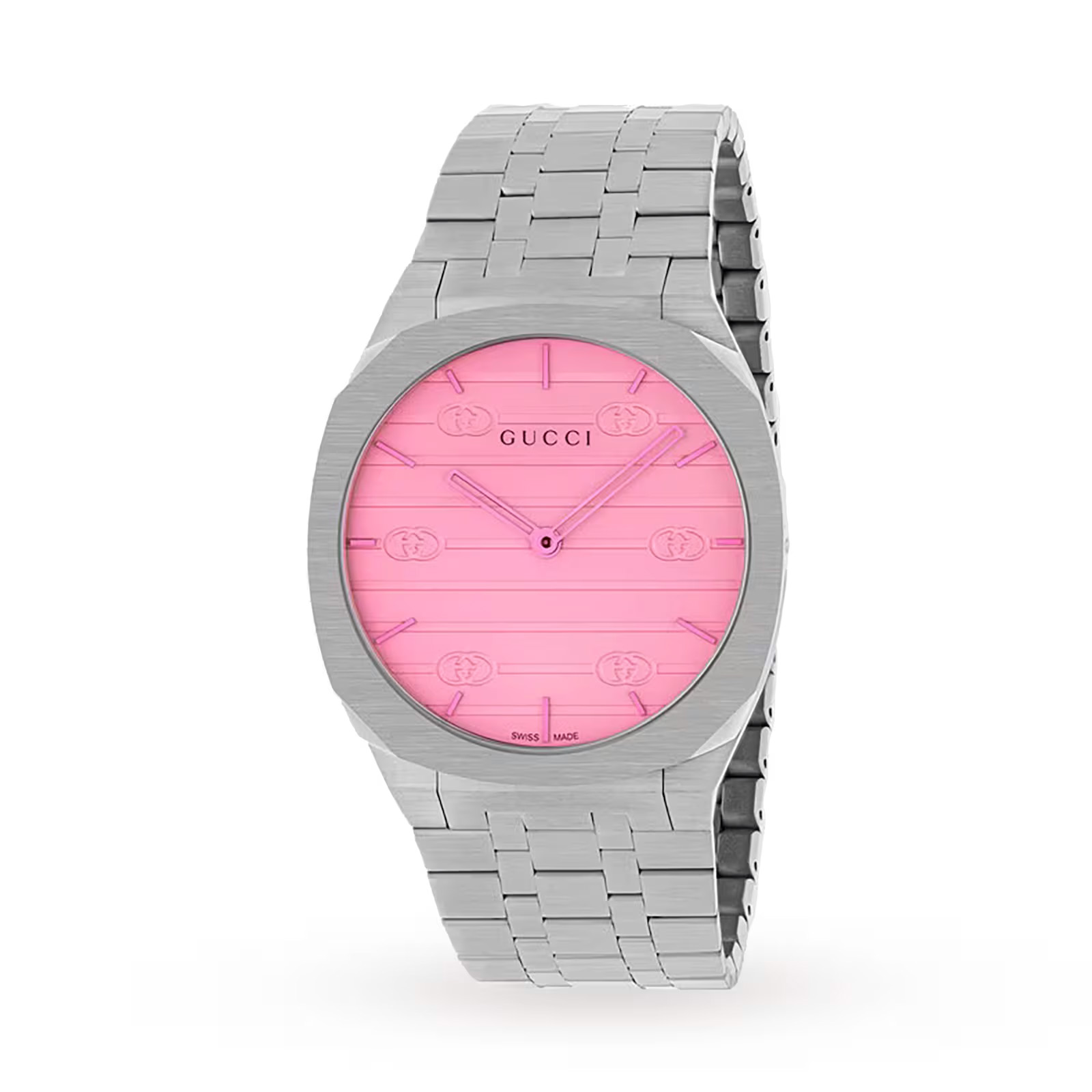 Gucci 25h Quartz Pink Dial Stainless Ladies Watch-YA163410