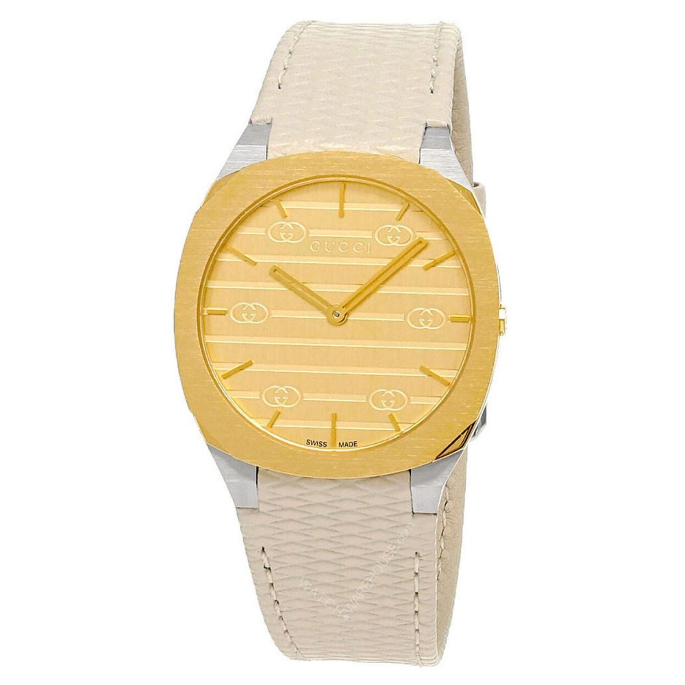 GUCCI 25H watch, 34mm in white leather – YA163416