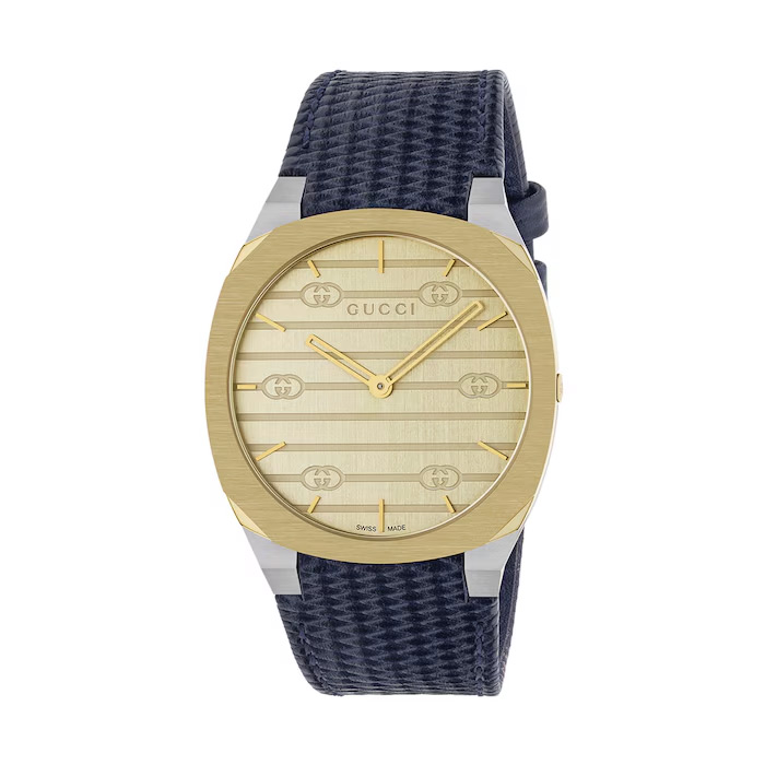 Gucci 25H Two-Tone Watch with Blue Leather Strap - 38mm YA163418