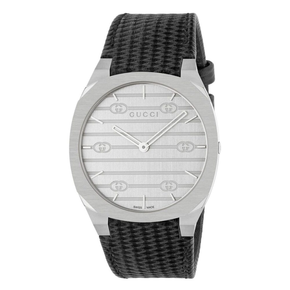 GUCCI 25H watch, 38mm in black leather-YA163419