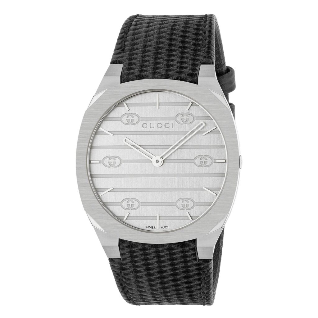GUCCI 25H watch, 38mm in black leather-YA163419