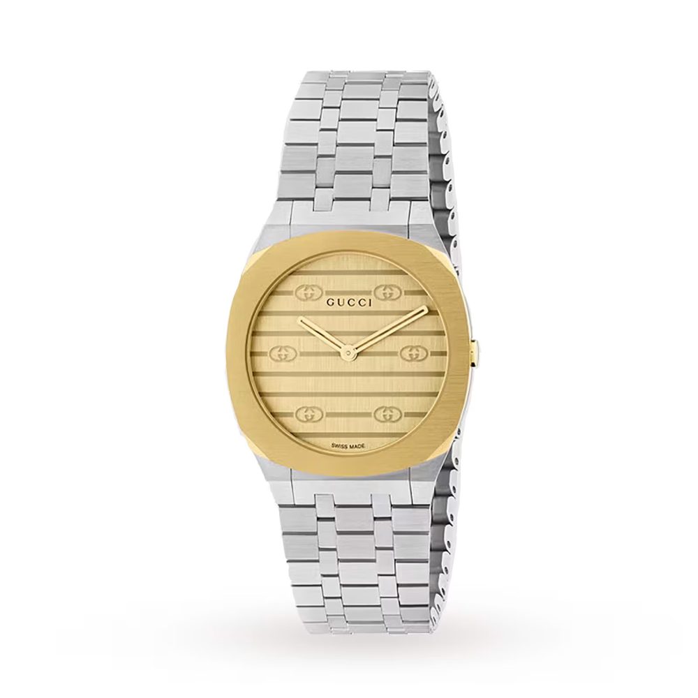GUCCI 25H Quartz 30MM Stainless Steel Brass Dial Women’s Watch – YA163502