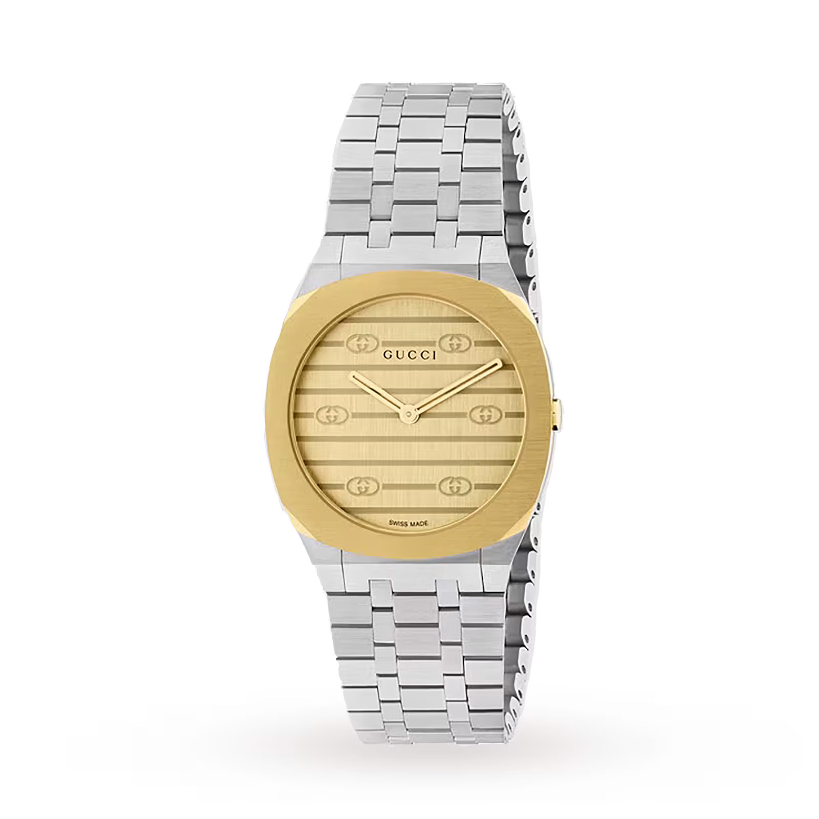 GUCCI 25H Quartz 30MM Stainless Steel Brass Dial Women's Watch - YA163502